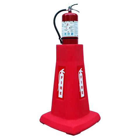 Shop Ready Heavy Duty Hdpe Fire Extinguisher Stand With Quick Glide Wheels Handles Five To Twenty Pound Cylinders Securely Plants On Concrete Or Tile Floors For Garage Warehouse And Home Super Tough Pro Safety Rack No Cylinder Included, showing a red HDPE base with a fire extinguisher.