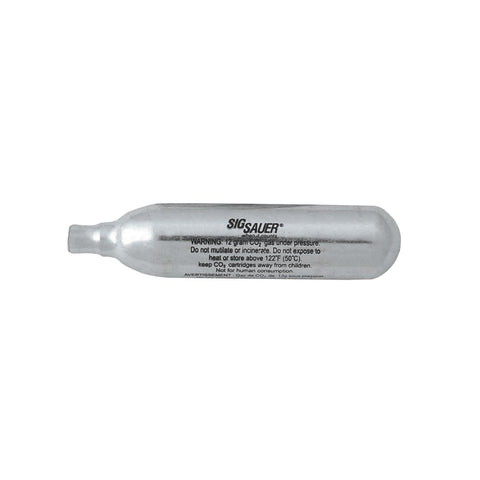 12 Gram Pre Filled CO2 Cylinders For Airguns Compact Lightweight Cartridges With Stable Power Output For Air Pistols And Air Rifles Perfect For Range Days And Quick Refill Sessions 40 Pack, close-up of single cartridge
