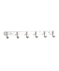 Total Game Changer Wall Mount Coat Rack Flip Down Swivel Hooks Sculptural Polypropylene Art For Bathroom Kitchen Durable Rock Solid Robe Hook Clothes Hat Bag Heavy Duty Organizer with five hooks on a sleek metal bar.