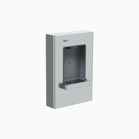 DropSpot Wall Mounted Water Bottle Filling Station With Filtered Non Refrigerated Design And Touch Free Sensor In 304 Stainless Steel for public spaces, angled view