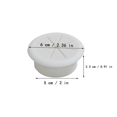 2 Pack White Flexible Desk Cable Grommets With Soft Rubber Edges For Smooth Slinging Of Wires And Zero Clutter Vibe showing 6 cm diameter.