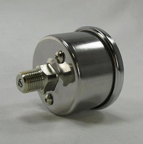 Harley Davidson oil pressure gauge with stainless steel case and 1/8" NPT fitting, perfect for custom bike builds like bobbers and cafe racers.