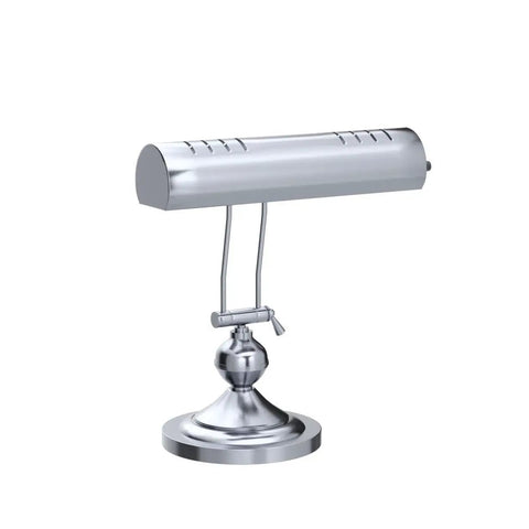 Adjustable Leaning Piano Desk Lamp In Satin Nickel Finish With Classic Retro Banker Style, Round Base And Metal Shade