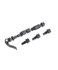 Complete Through Axis Adapter Kit For TacX Flux 2 Flux S And NEO Trainer, components arranged, 12mm thru axle setup visible