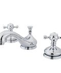 Polished chrome faucet with cross handles, part of Vintage Retro Widespread Lavatory Faucet With Metal Cross Handle In Polished Chrome 8 To 16 Inch Adjustable Center Deck Mounted 3 Hole Installation Solid Brass Drip Free Ceramic Disc One Half IPS One Point Two GPM At Sixty PSI collection