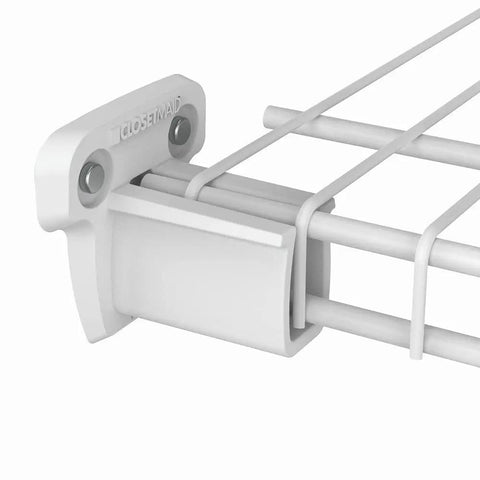 Low-Profile Wire Shelf Brackets With Anchors, 2.75-Inch side wall supports in use, securing wire shelf to closet wall.