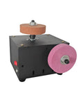 Heavy Duty Dual Wheel Bench Grinder With Copper Motor, compact design, features pink and brown wheels for sharpening and polishing tasks.
