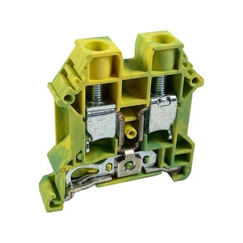 Compact DIN Rail Ground Block Terminal with Screw Type Connection, UL Listed, for 6-16 AWG Conductors, Metal Feet, Pack of 3