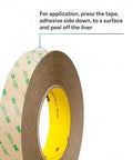 Adhesive Transfer Tape 467MP roll, showing 58# kraft liner and application method text, for metals graphics and membrane switches bonding.