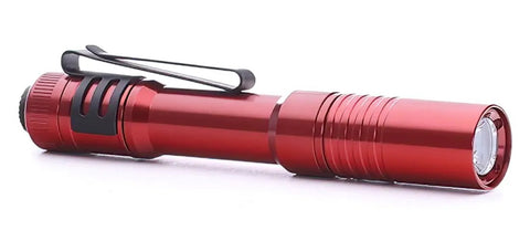 MicroStream USB 250 Lumen EDC LED Flashlight With Rechargeable Battery Red, ultra compact, side view with clip