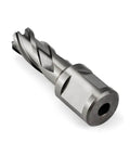 Oscarbide annular cutter with 3/4 inch Weldon shank, 1/2 in cutting diameter, 1 in depth, steel body, side view
