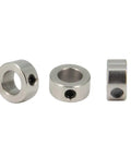 10mm Shaft Collar Lock Ring Set For 3D Printer Parts With M5 Screws, Carbon Steel Nickel Plated, Silver Finish showing side and top view