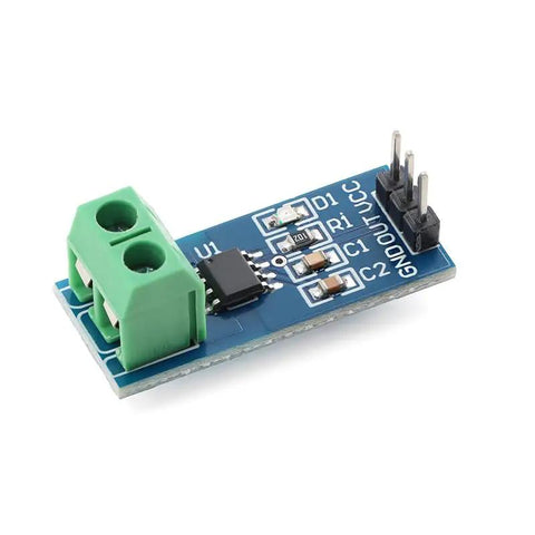 ACS712ELCTR05B Hall Effect Current Sensor Module 5 Piece Kit 5 Amp Range on a blue PCB with green terminal connector.