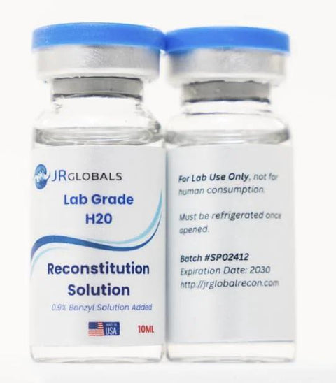 Reconstitution Solution For Research Only In A Two Pack Of Ten Milliliters Glass Vials With Zero Point Nine Percent Benzyl And Ninety Nine Point One Percent Distilled Water Lab Grade Purity Made In USA
