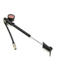 Front view of RockShox high-pressure fork/shock pump, black body with gauge and hose, 300 psi max