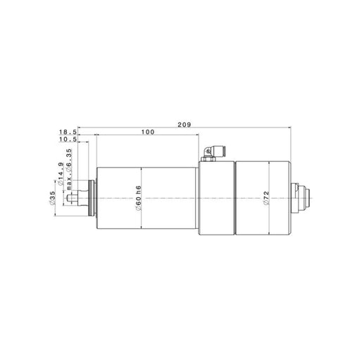 Top Tier Air Cooled High Speed Engraving Spindle Motor dimensions drawing showing size and features for wood and metal projects.