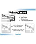Diagram showing WinterGuard types: sand coated, granular coated, film; illustrating ice dam prevention in roofing.
