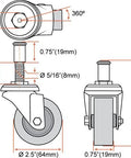 Diagram of Heavy Duty 2.5 Inch Swivel Caster Wheels Six Pack For Creeper Carts And Service Posts showing dimensions and specifications.