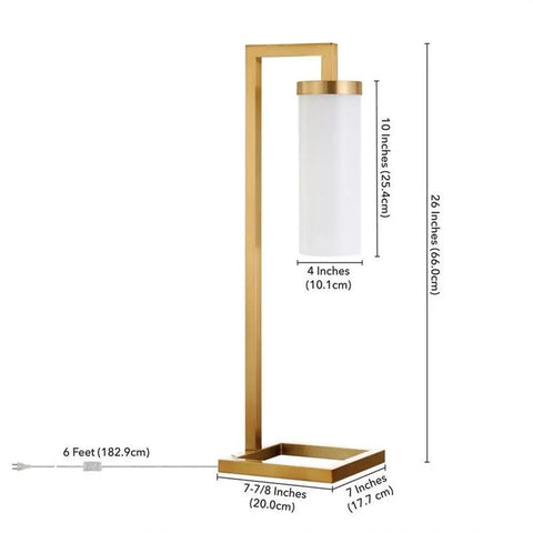 Tall Floor Lamp With Glass Milk Shade In Brass Finish, stands 67.75 inches tall, steel base for home office, 8 ft cord