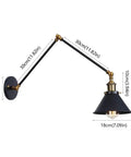Badass Industrial Swing Arm Wall Sconce Adjustable Metal Light Fixture E27 Socket dimensions with black and gold finish.