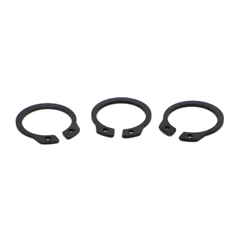Heavy Duty External Circlip Retaining Rings For Shaft And Bearing Assembly Fit M6 To M50 durable carbon steel build shown in black.