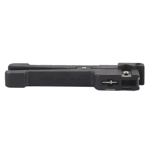 Versatile Adjustable Wire Striper Hand Tool With Multiple Blade Options For Precise Cable Peeling, 9cm compact design, black plastic.