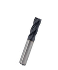 Side view of HSS roughing end mill with a square nose, 4 flutes, 1/2-in shank, 1-1/4-in flute length.