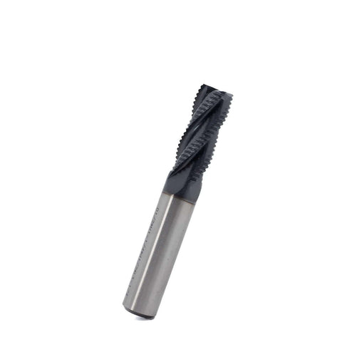Side view of HSS roughing end mill with a square nose, 4 flutes, 1/2-in shank, 1-1/4-in flute length.