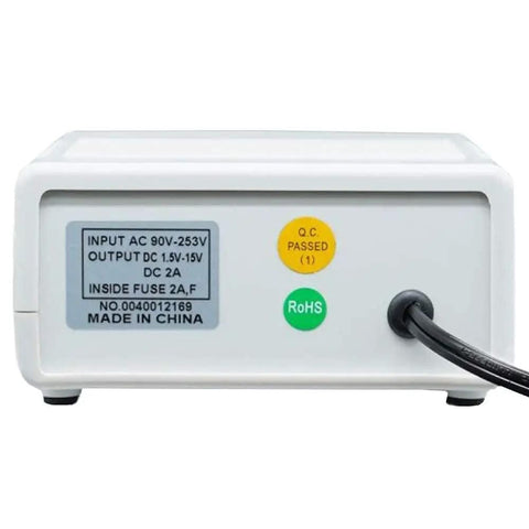 Back view of Adjustable DC Power Supply With Digital Display Regulated Bench Lab PSU Variable Output 1.5V To 15V 2A Max