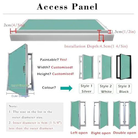 Heavy Duty Drywall Access Panel With Clean Flush Mount Lid And Weather Resistant Aluminum Shell Great For Baths Basements And Attics, size details shown.