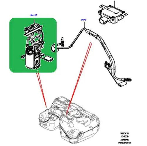 New Genuine Engine Fuel Pump For Land Rover LR2 Range Rover Sport Direct Fit Replacement LR038599 with schematic detail.