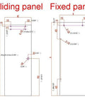 Technical drawing of a 5 Foot Frameless Black Sliding Glass Shower Door Running Track Barn Style Hardware Set for Space Saving Bathrooms.