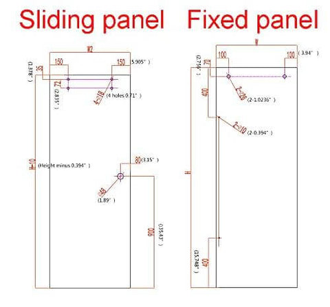 Technical drawing of a 5 Foot Frameless Black Sliding Glass Shower Door Running Track Barn Style Hardware Set for Space Saving Bathrooms.
