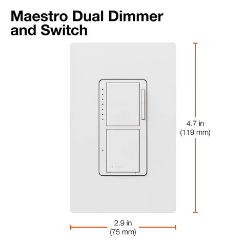 Image of Maestro Dual Digital Dimmer And Switch For Incandescent And Halogen Bulbs 300 Watt Single Pole With Top Dimmer Load And Bottom On Off Control
