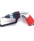 Spot Weld Drill Positioning Tool with adjustable depth stop, shown with hook drill bits for dent repair and panel replacement.