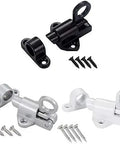 Dead Tight Automatic Sliding Door Lock Spring Bolt Latch set including black and silver latches with screws for quick installation.