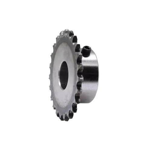 ZqRfJm Heavy Duty 15 Tooth 04C Sprocket With M5 Screw Hole For Industrial Machinery, 45# steel for heavy lifting, showing side view.