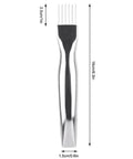 Front view of stainless steel mandoline slicer with four blades, 16 cm long