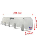 Side view of Trailer Garage Aluminum Cabinet Organizer Kit USA Made All In One Workbench Storage with hooks and USA badge.