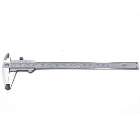 Pro Grade Vernier Caliper In Stainless Steel Hardened Chrome Plated 0 To 8 Inch And 0 To 200 Millimeter Range shown horizontally
