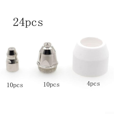 Plasma Cutting Torch Consumables Kit For P80 Style Lotos LTP8000 80A IGBT Cutter, 24 Pieces Including Electrodes, Nozzles, Shield Cups.