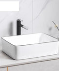 Vanity Vessel Sink Simple Ceramic Wash Basin Square Countertop Art Basin Ceramic Bathroom Sink Basin Washing Bowl Bathroom Vessel Sink on a countertop.