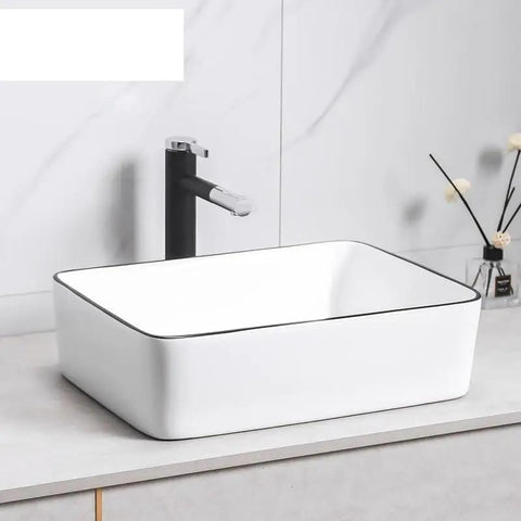 Vanity Vessel Sink Simple Ceramic Wash Basin Square Countertop Art Basin Ceramic Bathroom Sink Basin Washing Bowl Bathroom Vessel Sink on a countertop.