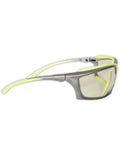 Rock Solid High Visibility Wraparound Safety Glasses With Anti Fog Polycarbonate Lens Built Tough For The Daily Grind Bulk Pack Of One Forty Four Pairs side view with high visibility yellow accents.