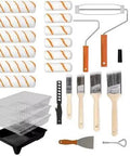 Pro Gear Badass Paint Roller Kit With Rugged Steel Frame For Interior Walls Ceilings And Concrete Includes Sharp Brushes Wide Trays And Telescoping Extension Pole, featuring multiple paint rollers, brushes and trays.