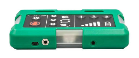 Three Piece Wireless Cable Pulling Signal System With Magnets And Bright LED Visuals For Noise Free Jobsite Comms That Slays Generator Roar And Keeps Teams Locked During Rigging Operations With Durable Waterproof Shell, showing green control interface.