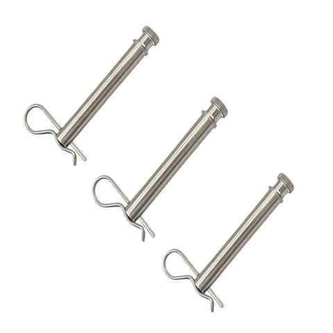 Stainless Steel Trailer Hitch Pin Replacement Kit for 2 Inch and 2.5 Inch Pins, No Fuss Install With Durable Clip to Keep Your Trailer Hitch Secure and Locked, Compatible With Most Standard Hitches. Three stainless steel trailer hitch pins with clips