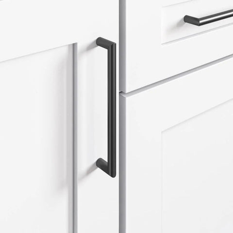 Kinney Pull Flat Black Eight Inch Cabinet Pull Lynwood Collection with Seven and Nine Sixteenths Inch Center to Center Mounting