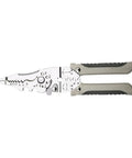 Rugged Stainless Steel Wire Stripper And Cable Cutter Pliers Quick Release Jaw Multitool Crimping Shears side view with ergonomic grip.