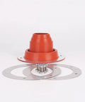Stove Jack Tent Flashing Kit with High Temp Flexible Pipe Sealing, heavy duty silicone part, stainless rings and nuts displayed.